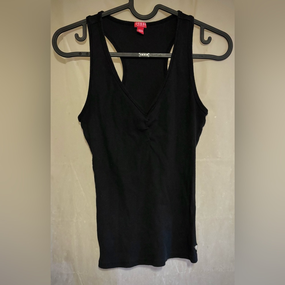 Guess Classic Black V-Neck Tank Top-Size Small